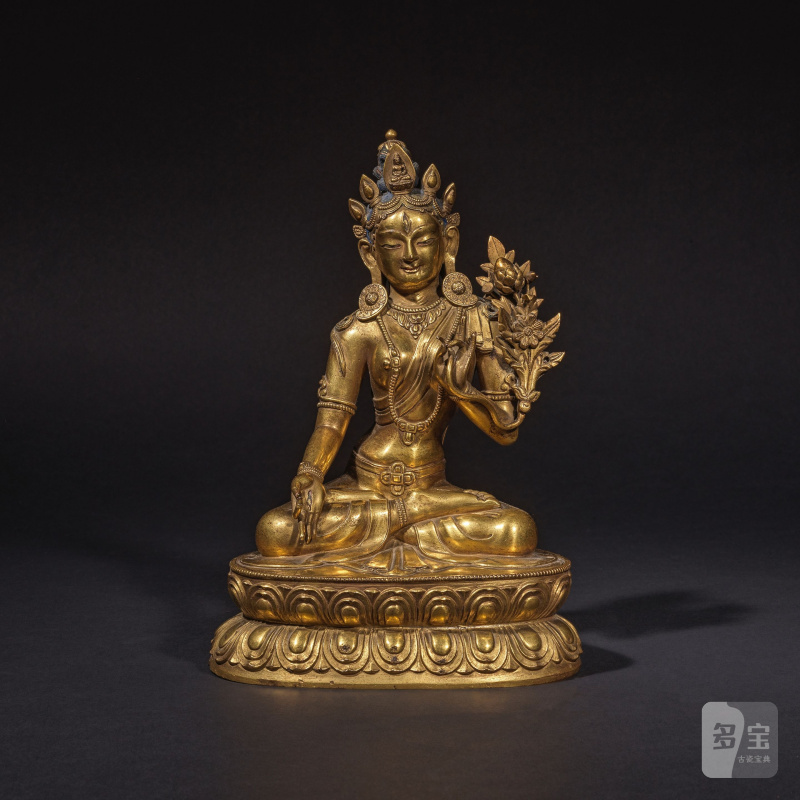 漢藏 十八世紀 鎏金銅白度母坐像 | STATUETTE DE TARA BLANCHE EN BRONZE DORÉ - 图1